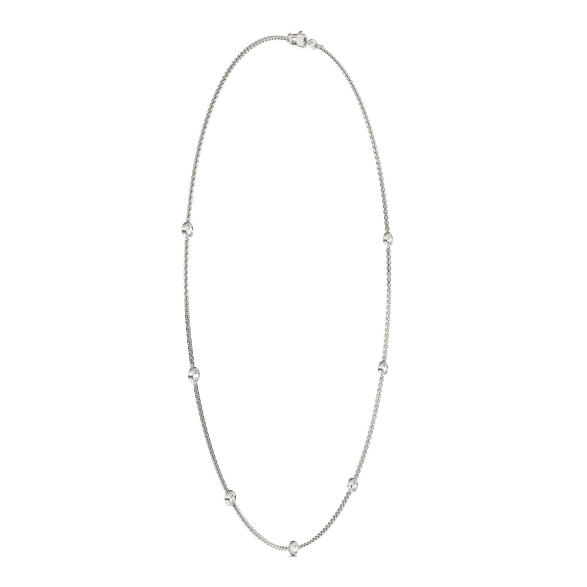 0.70 CTW DEW Round Moissanite Seven-Stone Station Necklace in Sterling Silver
