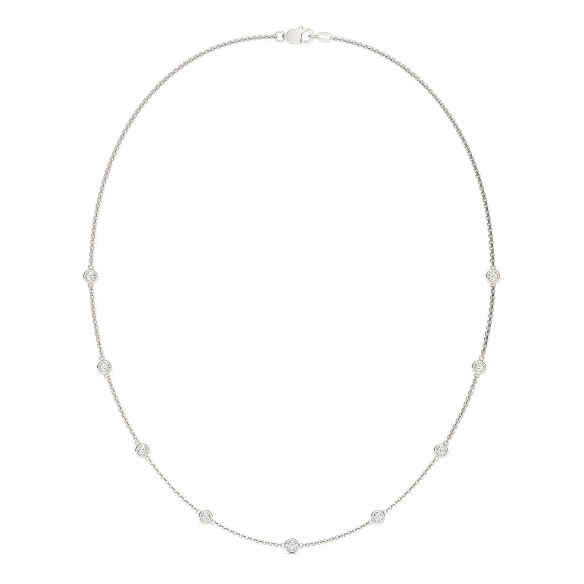 0.90 CTW DEW Round Moissanite Nine-Stone Station Necklace in Sterling Silver