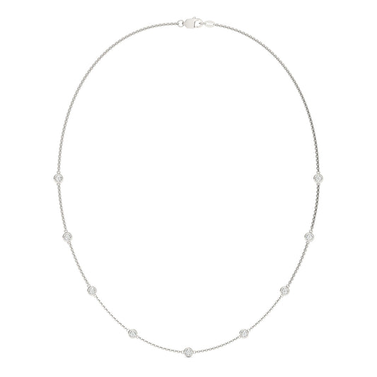 0.90 CTW DEW Round Moissanite Nine-Stone Station Necklace in Sterling Silver