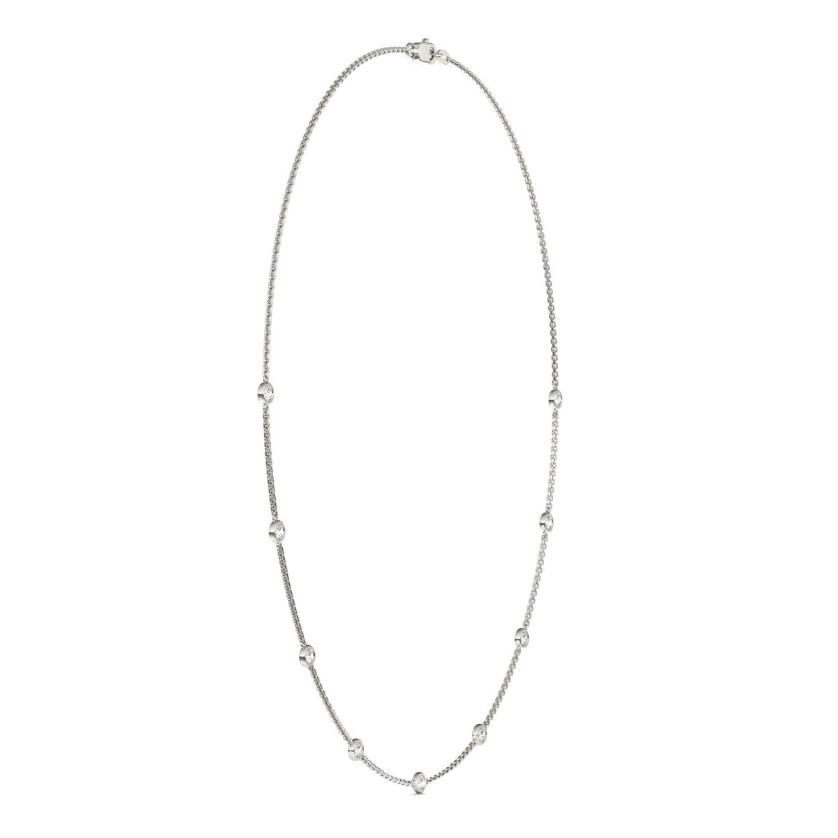 0.90 CTW DEW Round Moissanite Nine-Stone Station Necklace in Sterling Silver