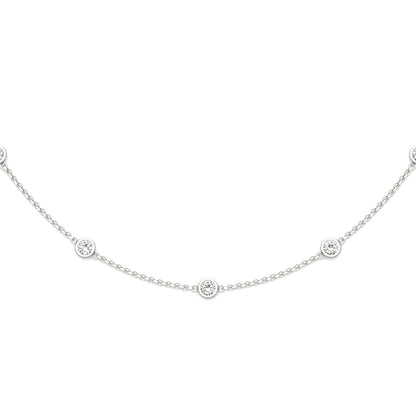 0.90 CTW DEW Round Moissanite Nine-Stone Station Necklace in Sterling Silver