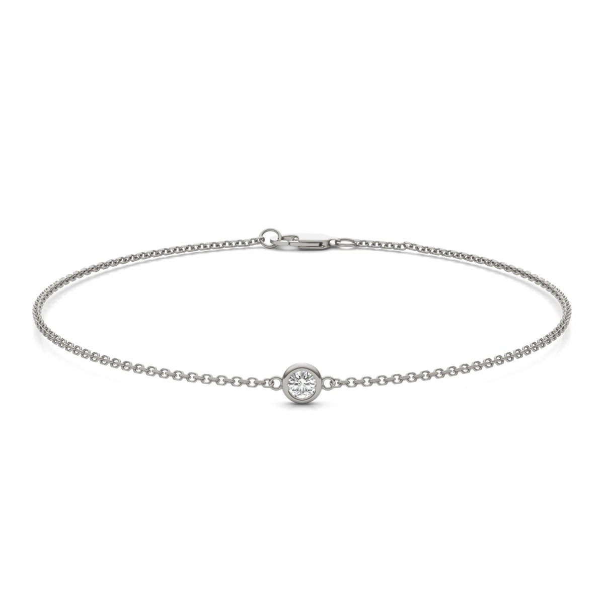 0.10 CTW DEW Round Moissanite Single Stone Station Bracelet in Sterling Silver
