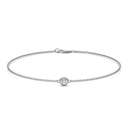 0.10 CTW DEW Round Moissanite Single Stone Station Bracelet in Sterling Silver