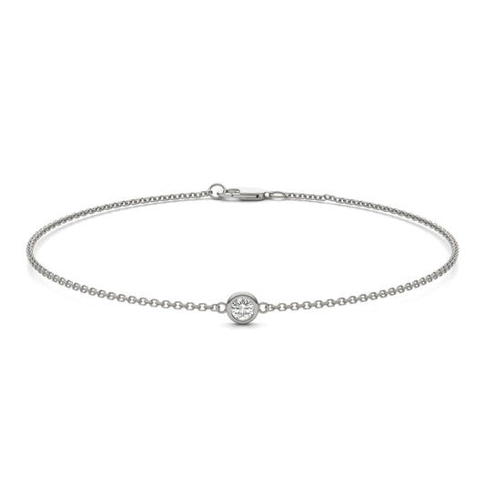 0.10 CTW DEW Round Moissanite Single Stone Station Bracelet in Sterling Silver