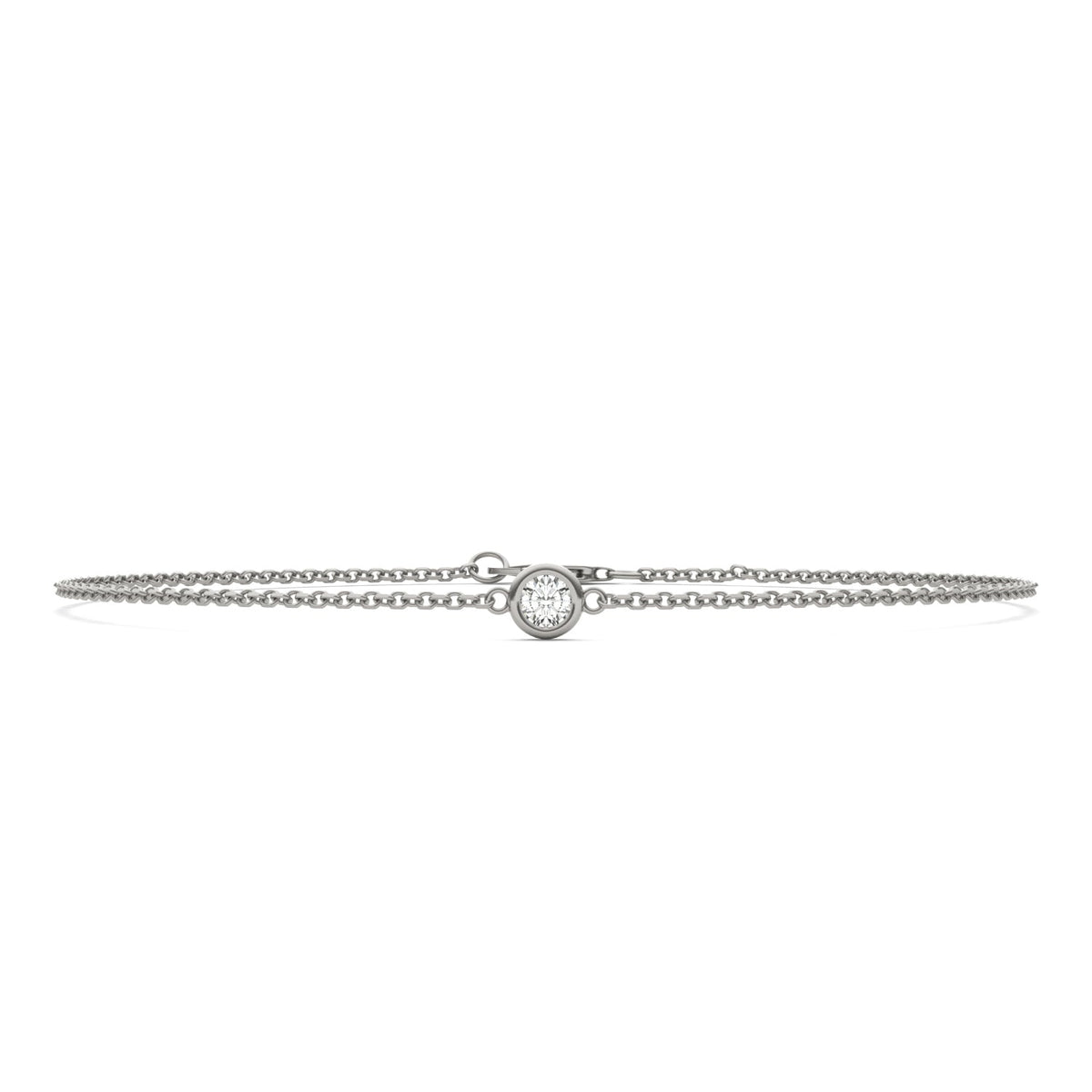 0.10 CTW DEW Round Moissanite Single Stone Station Bracelet in Sterling Silver