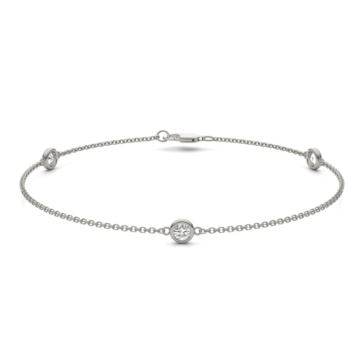 0.30 CTW DEW Round Moissanite Three-Stone Station Bracelet in Sterling Silver