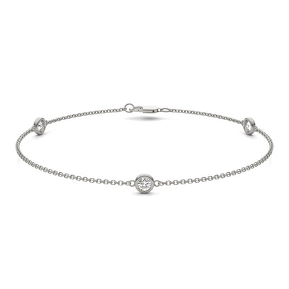 0.30 CTW DEW Round Moissanite Three-Stone Station Bracelet in Sterling Silver