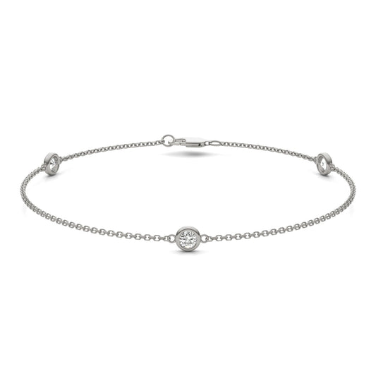 0.30 CTW DEW Round Moissanite Three-Stone Station Bracelet in Sterling Silver
