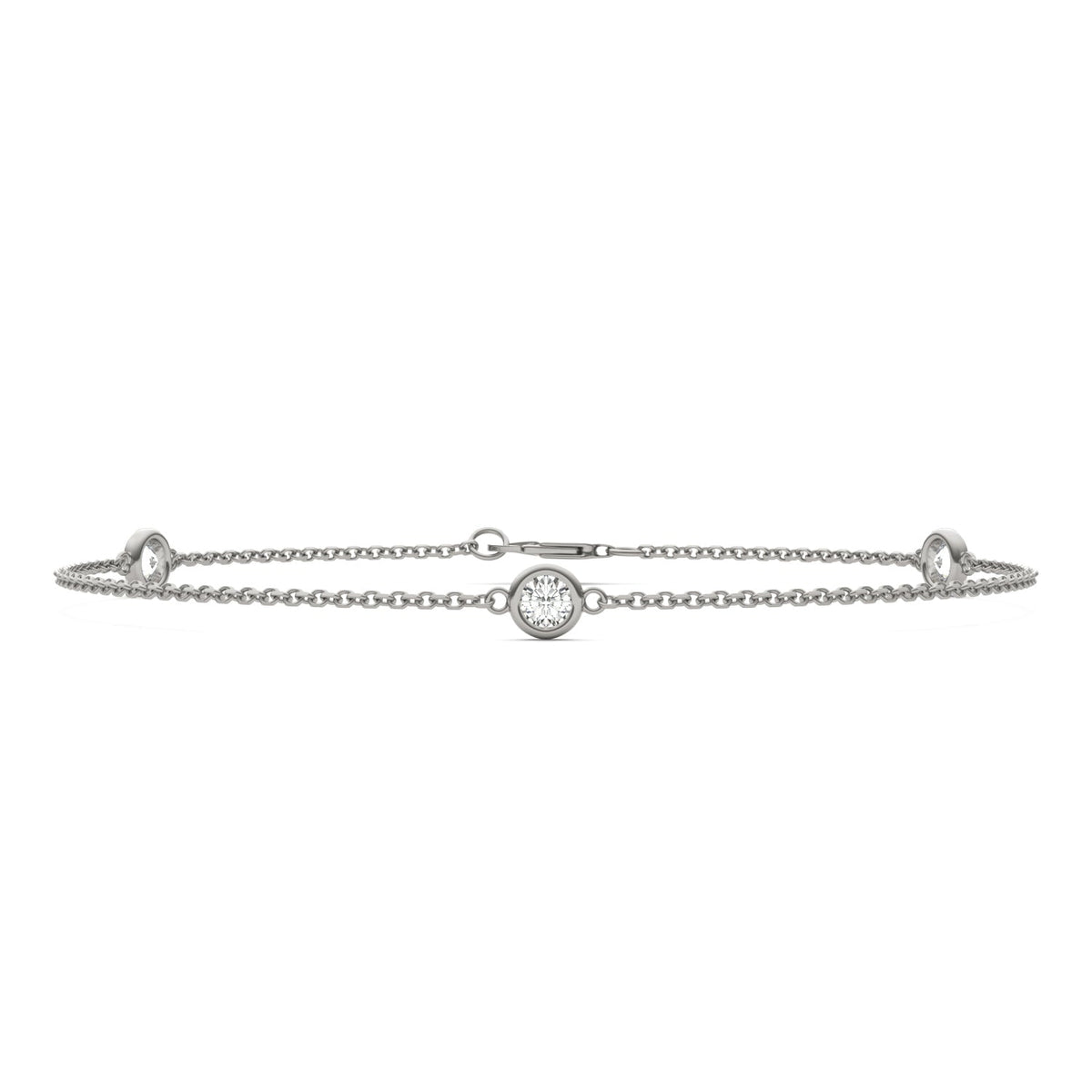 0.30 CTW DEW Round Moissanite Three-Stone Station Bracelet in Sterling Silver