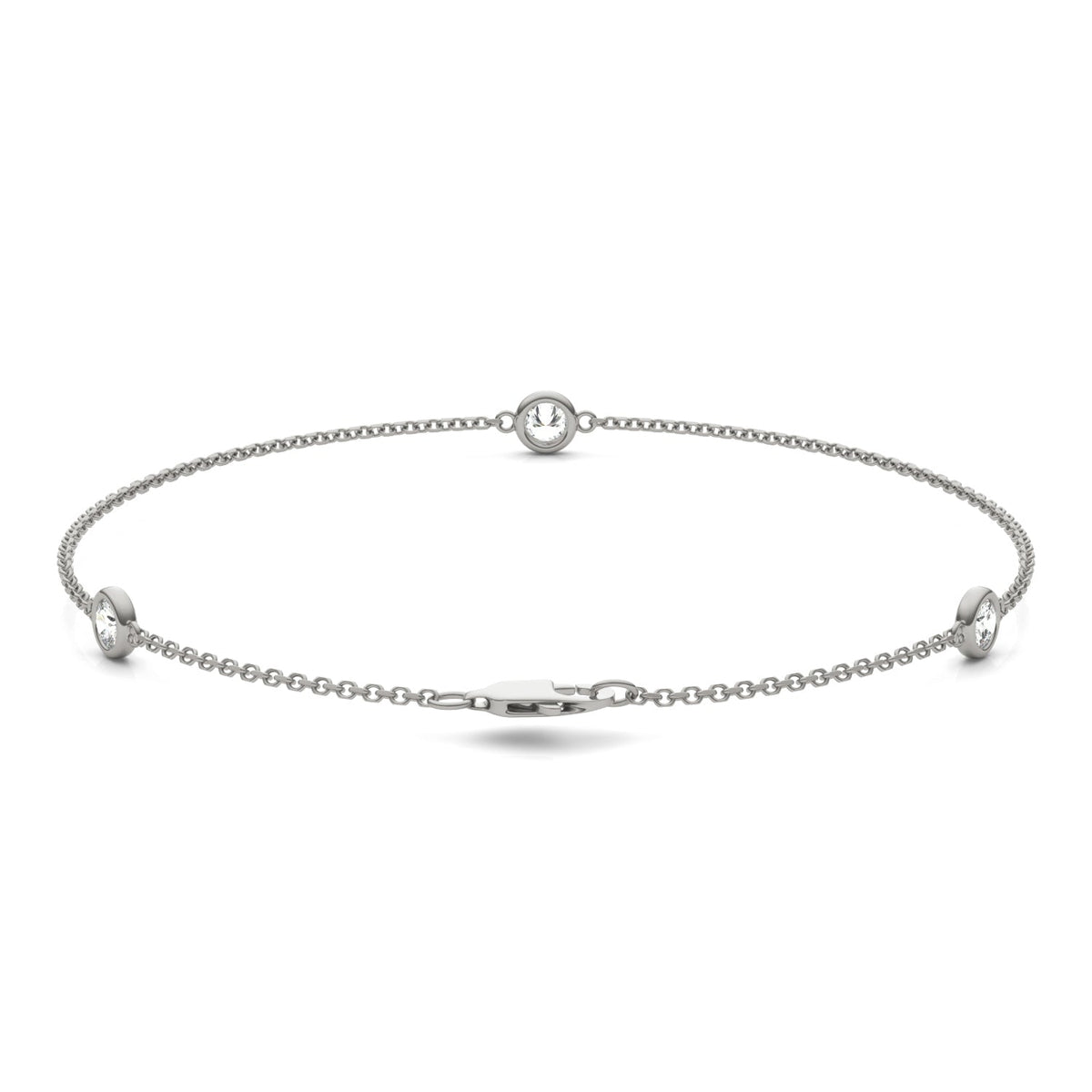 0.30 CTW DEW Round Moissanite Three-Stone Station Bracelet in Sterling Silver
