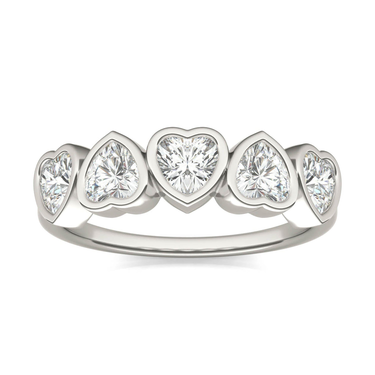 1.15 CTW DEW Heart Moissanite Five-Stone Band in Sterling Silver
