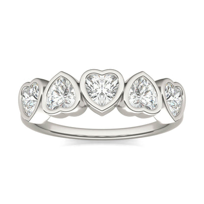 1.15 CTW DEW Heart Moissanite Five-Stone Band in Sterling Silver