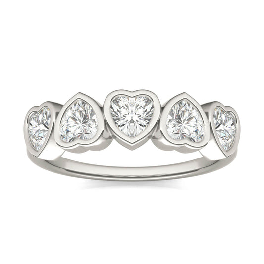 1.15 CTW DEW Heart Moissanite Five-Stone Band in Sterling Silver