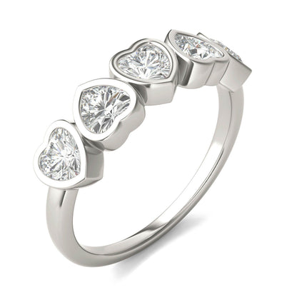1.15 CTW DEW Heart Moissanite Five-Stone Band in Sterling Silver