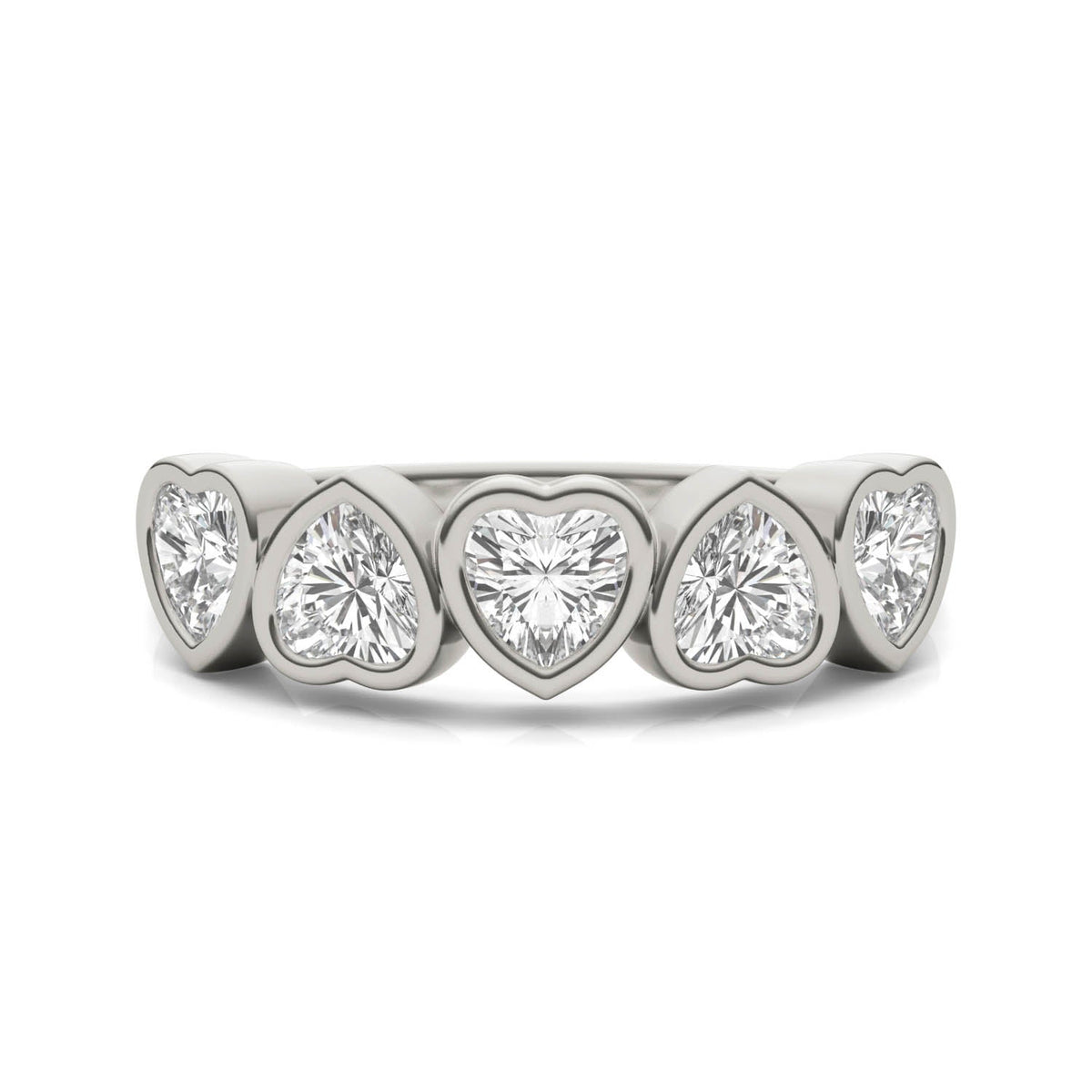 1.15 CTW DEW Heart Moissanite Five-Stone Band in Sterling Silver