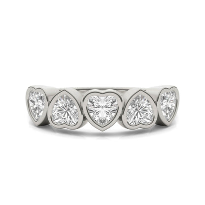 1.15 CTW DEW Heart Moissanite Five-Stone Band in Sterling Silver