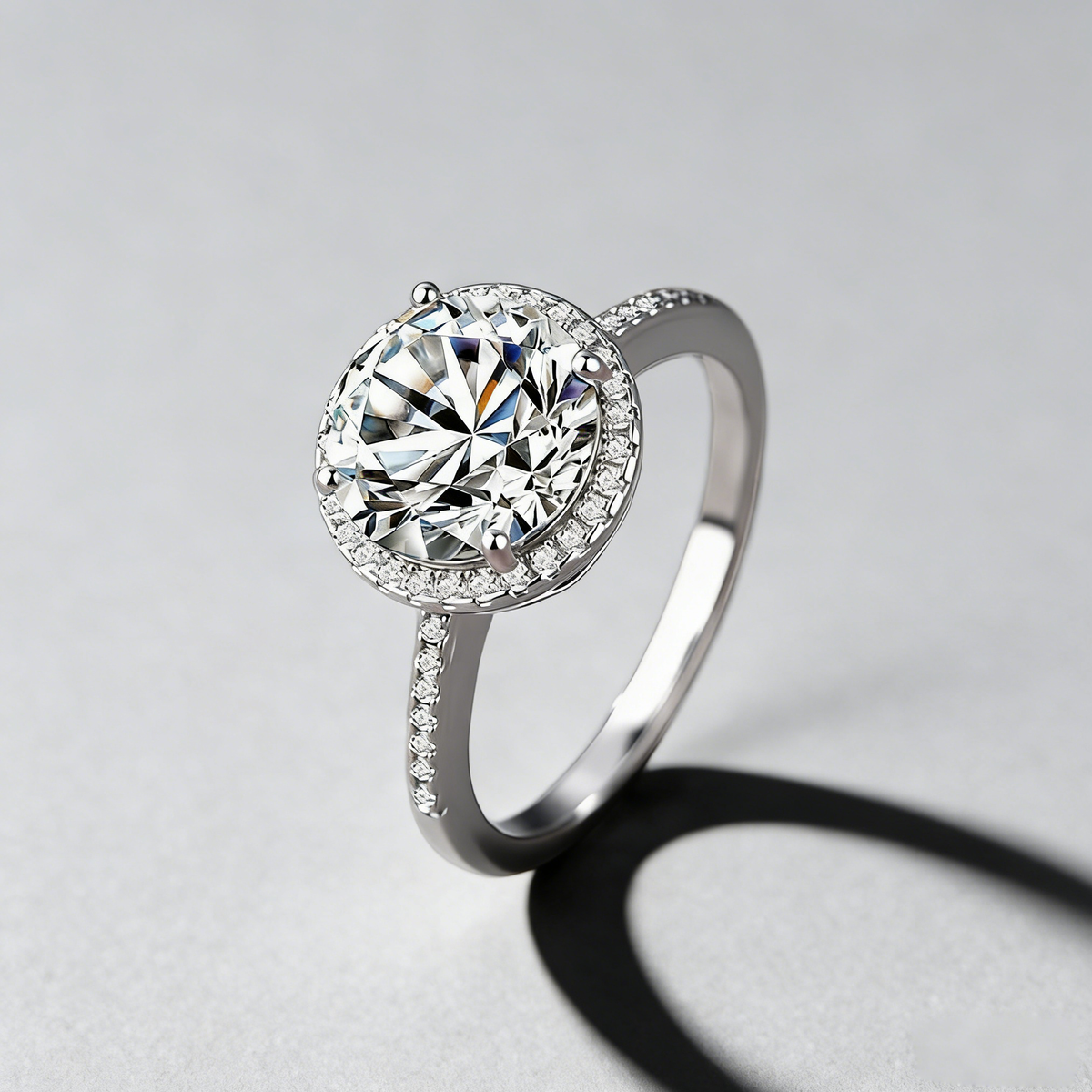 2CT Halo Moissanite Ring with 925 Silver, Classic 4-Prong Engagement & Anniversary Jewelry for Her