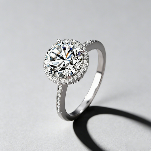 2CT Halo Moissanite Ring with 925 Silver, Classic 4-Prong Engagement & Anniversary Jewelry for Her