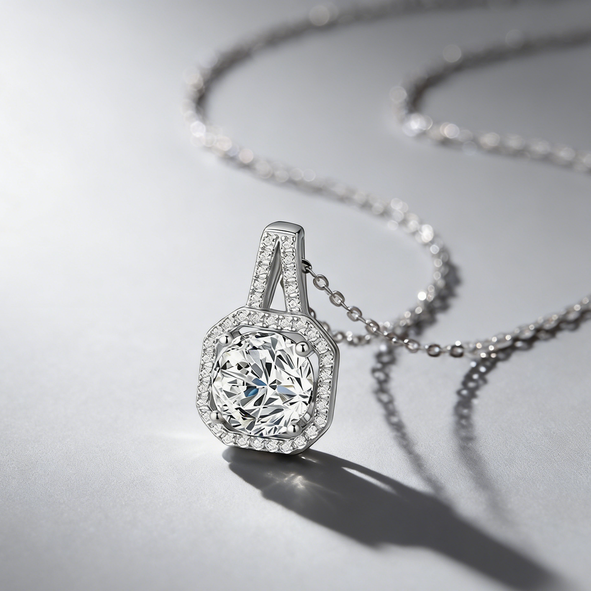 2CT Moissanite Pendant Necklace – 925 Silver Necklace, Adjustable O-Chain (41–50cm), GRA Certified