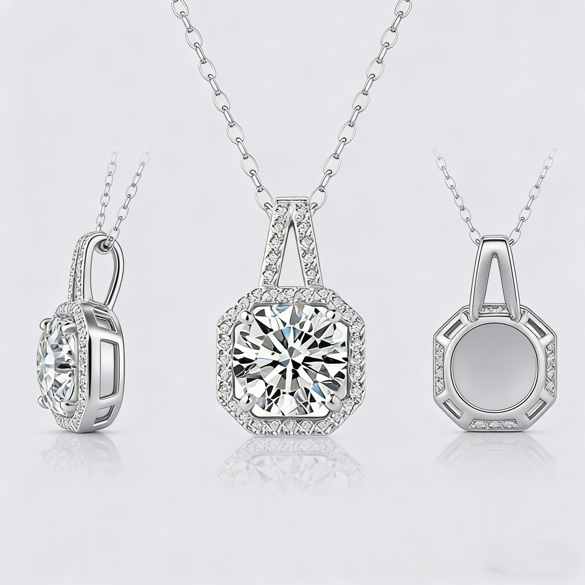 2CT Moissanite Pendant Necklace – 925 Silver Necklace, Adjustable O-Chain (41–50cm), GRA Certified