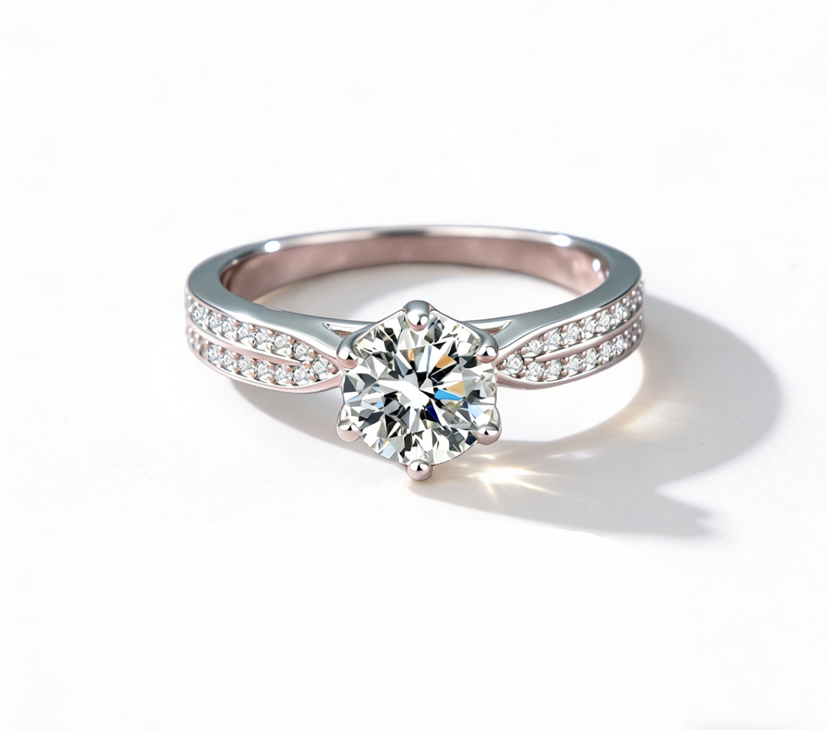 Starlight Queen Moissanite Ring – 925 Sterling Silver, 6-Prong Setting, GRA Certified