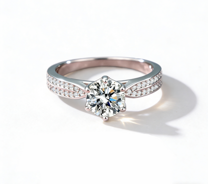 Starlight Queen Moissanite Ring – 925 Sterling Silver, 6-Prong Setting, GRA Certified