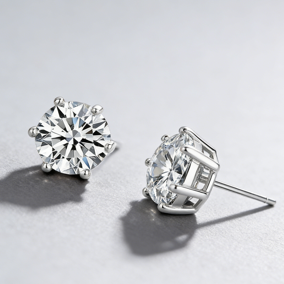 Moissanite Stud Earrings – 925 Sterling Silver, 6-Prong Setting, GRA Certified