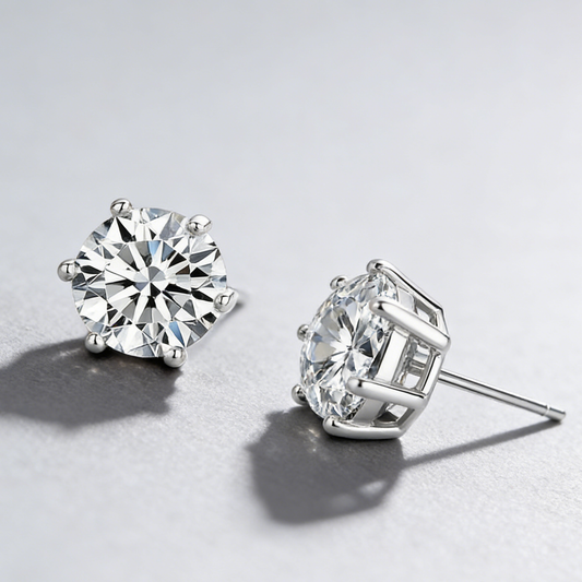 Moissanite Stud Earrings – 925 Sterling Silver, 6-Prong Setting, GRA Certified