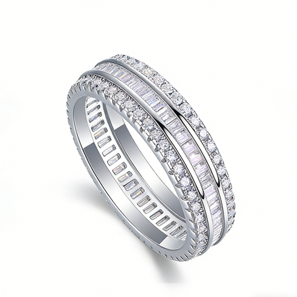 Triple Row Moissanite Ring  S925 Sterling Silver-