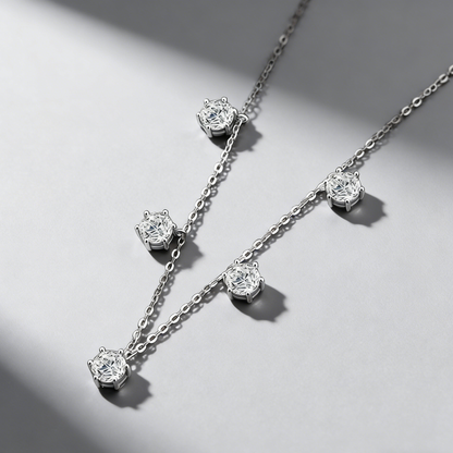 GRA Certified Moissanite Necklace – 925 Sterling Silver, 2.5CT 6-Prong Star Pendants, Ultra-Lightweight Collarbone necklace for Women