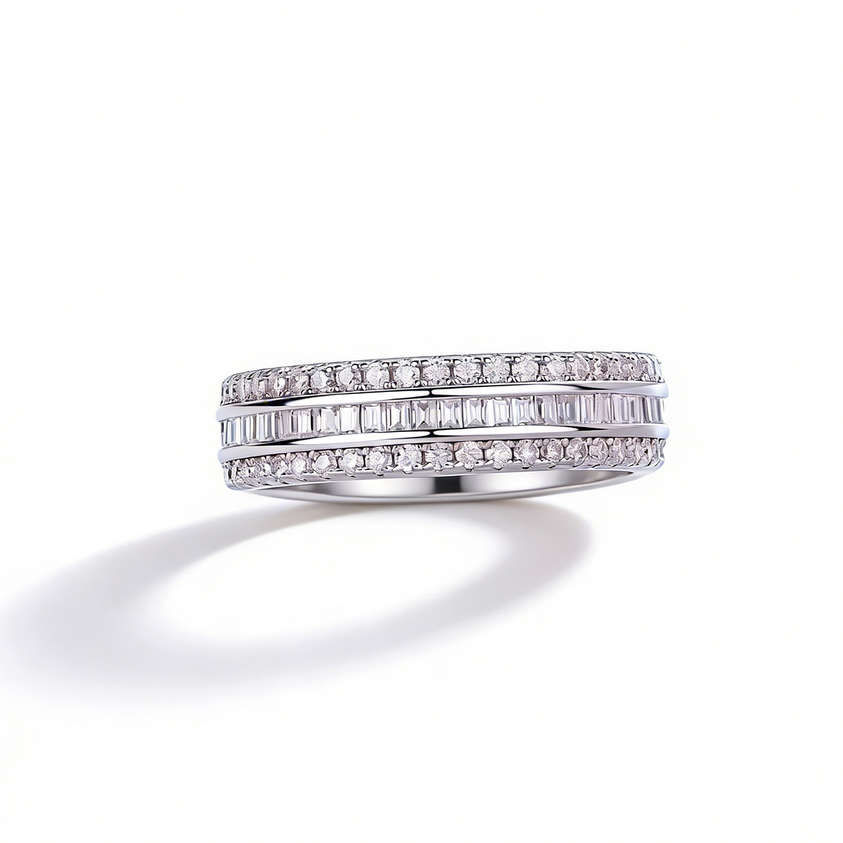 Triple Row Moissanite Ring  S925 Sterling Silver-
