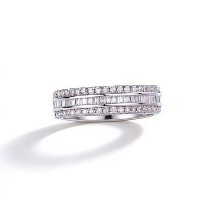 Triple Row Moissanite Ring  S925 Sterling Silver-