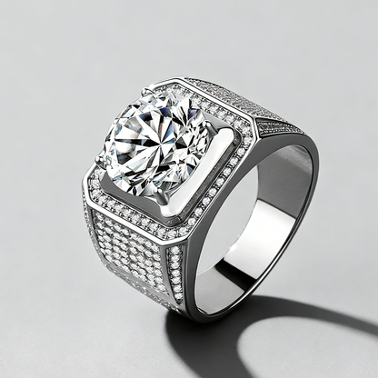 Men’s Square Moissanite Statement Ring, 925 Sterling Silver, Bold & Luxurious Business Jewelry for Men