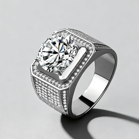 Men’s Square Moissanite Statement Ring, 925 Sterling Silver, Bold & Luxurious Business Jewelry for Men