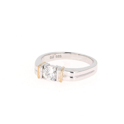 0.80 CTW DEW Round Moissanite Men's Band in Two-Tone Sterling Silver