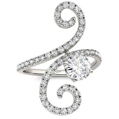 1.34 CTW DEW Round Moissanite Swirl Statement Ring in 14K White Gold