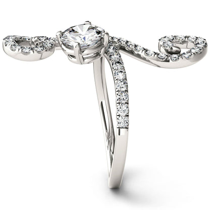 1.34 CTW DEW Round Moissanite Swirl Statement Ring in 14K White Gold