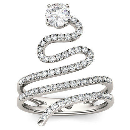 1.14 CTW DEW Round Moissanite Swirl Statement Ring in 14K White Gold
