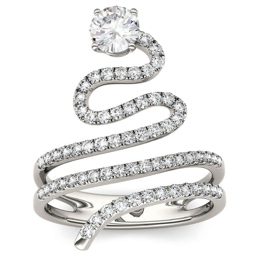 1.14 CTW DEW Round Moissanite Swirl Statement Ring in 14K White Gold