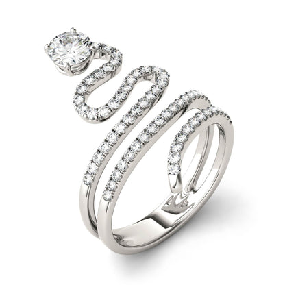 1.14 CTW DEW Round Moissanite Swirl Statement Ring in 14K White Gold