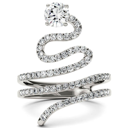 1.14 CTW DEW Round Moissanite Swirl Statement Ring in 14K White Gold