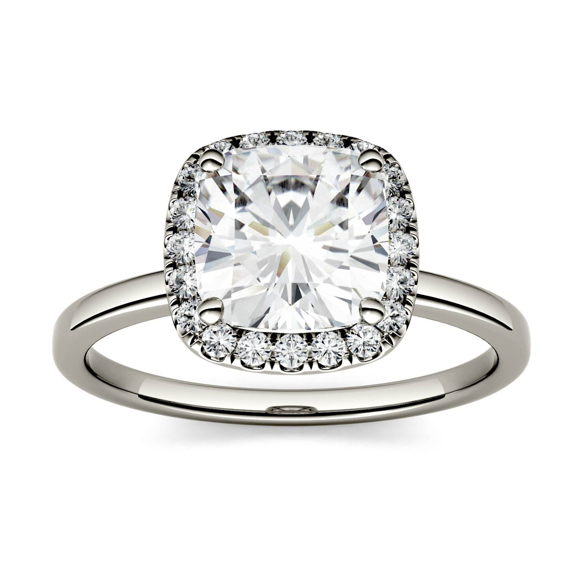 1.43 CTW DEW Cushion Moissanite Engagement Ring in 14K White Gold