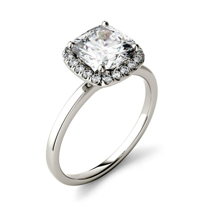 1.43 CTW DEW Cushion Moissanite Engagement Ring in 14K White Gold