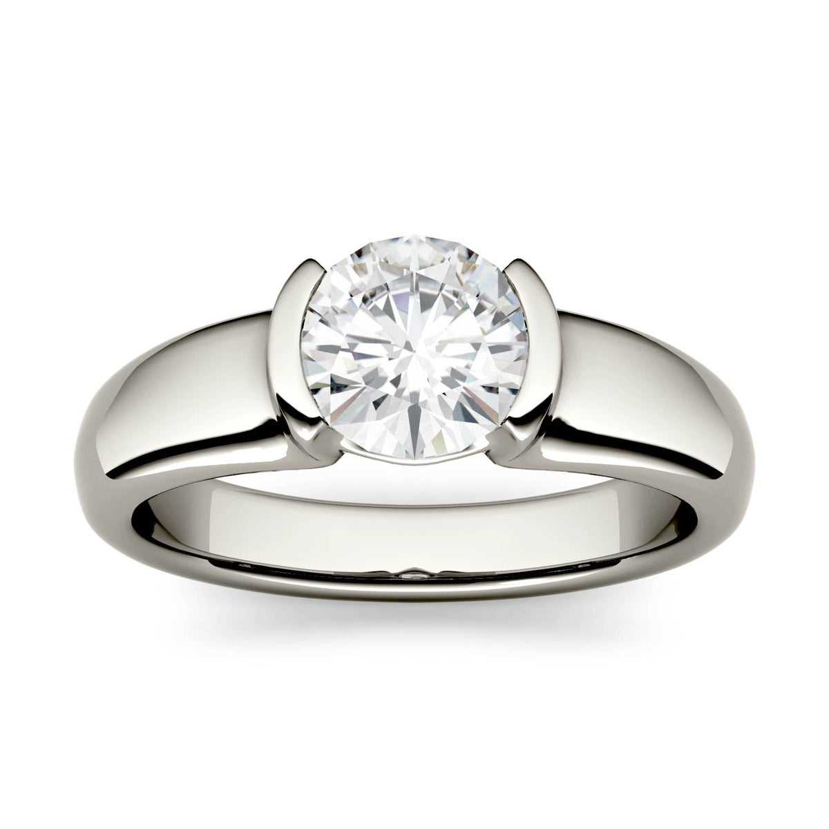 1.00 CTW DEW Round Moissanite Engagement Ring in 14K White Gold