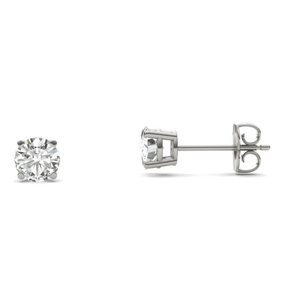 1.00 CTW DEW Round Moissanite Solitaire Stud Earrings in Sterling Silver