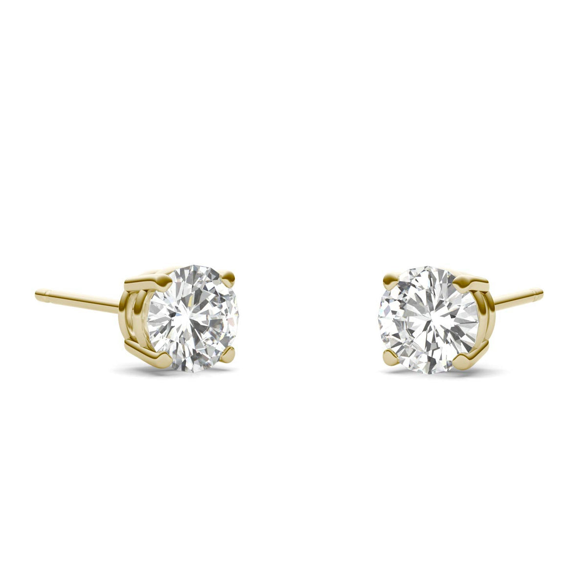 1 CTW DEW Round Moissanite Basket Studs in 14K Yellow Gold