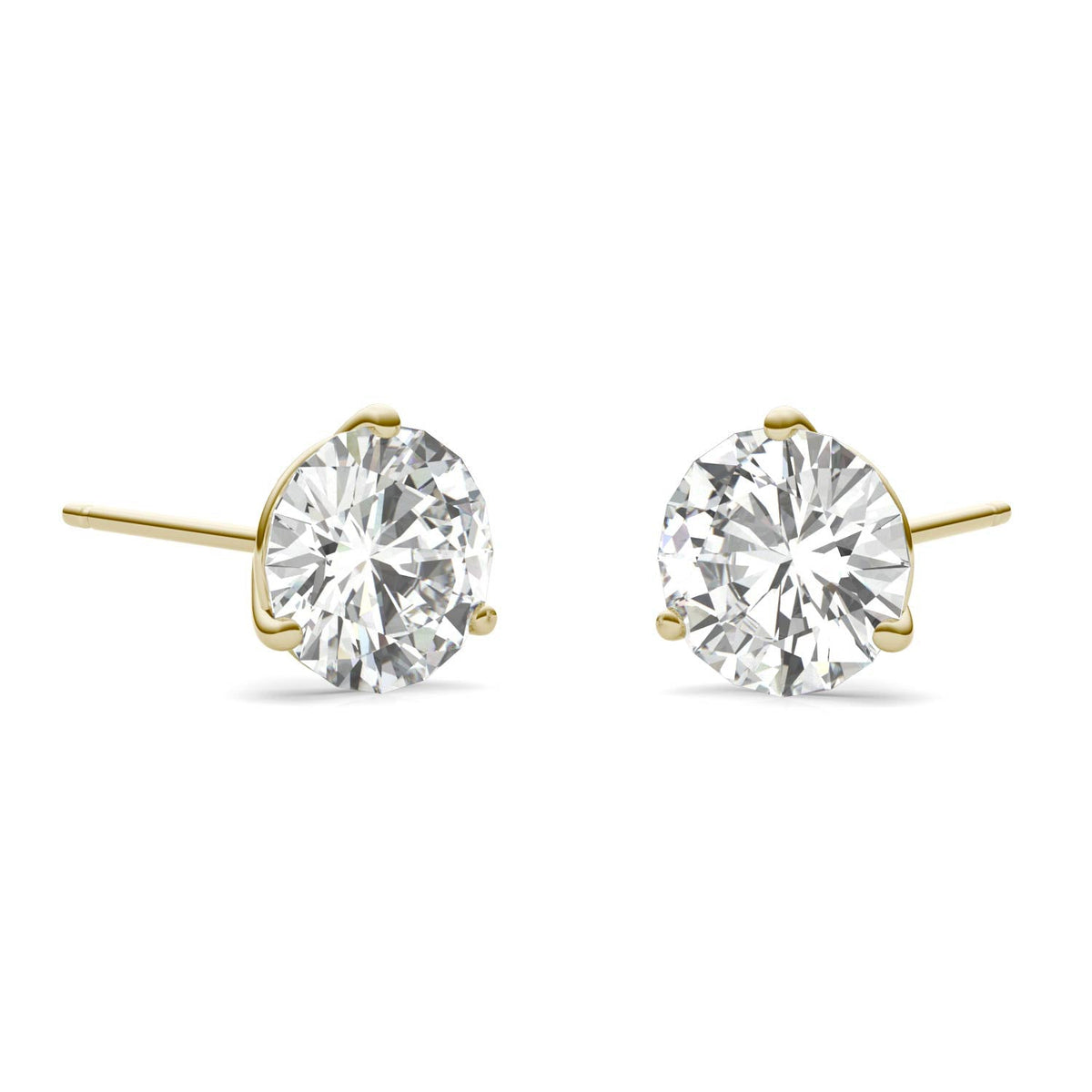 2 CTW DEW Round Moissanite Three-Prong Studs in 14K Yellow Gold