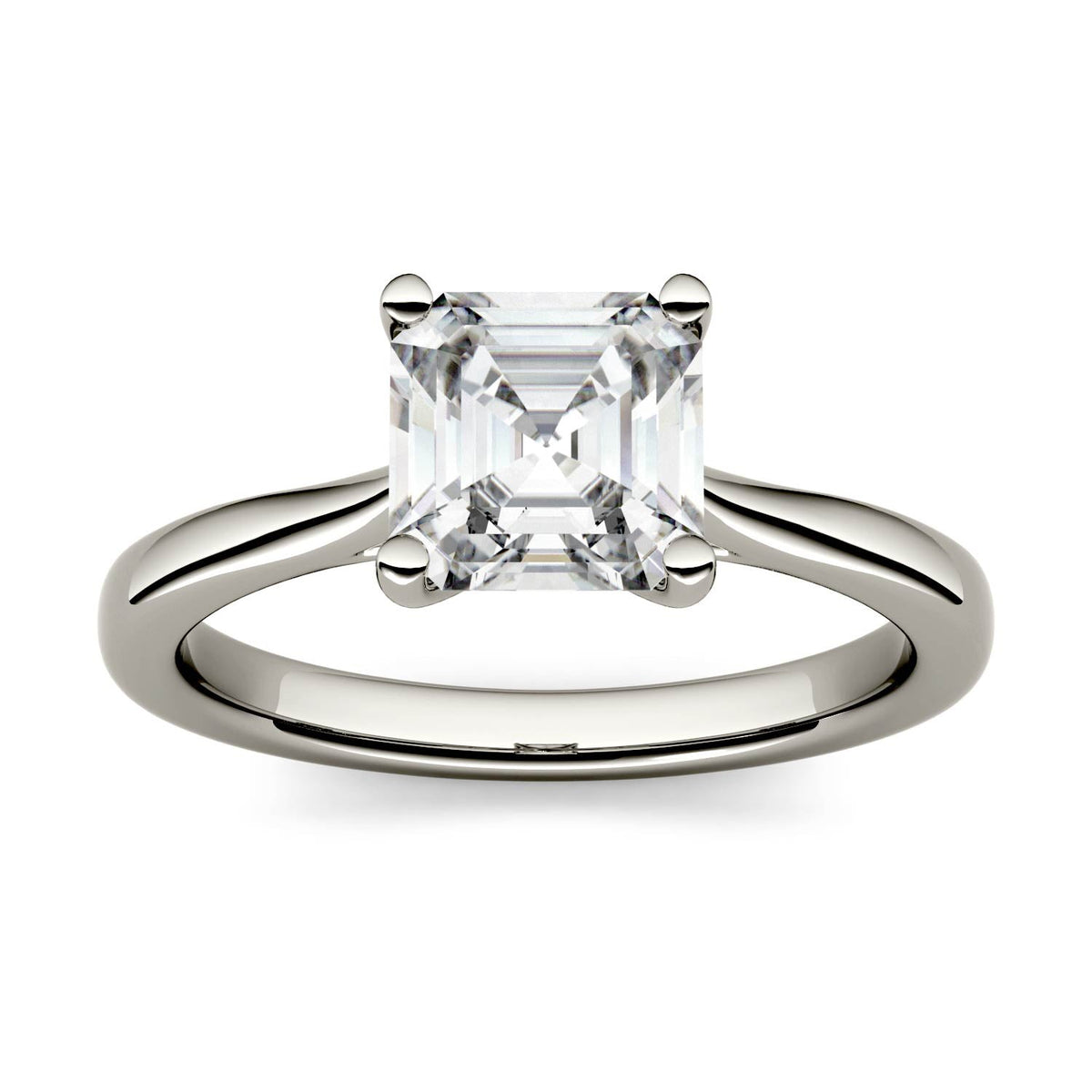 1.30 CTW DEW Asscher Moissanite Engagement Ring in 14K White Gold