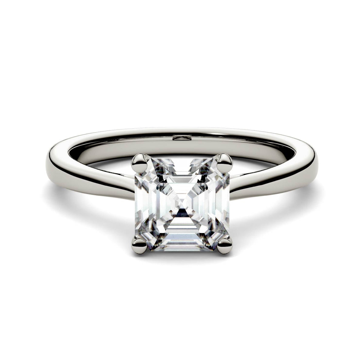 1.30 CTW DEW Asscher Moissanite Engagement Ring in 14K White Gold