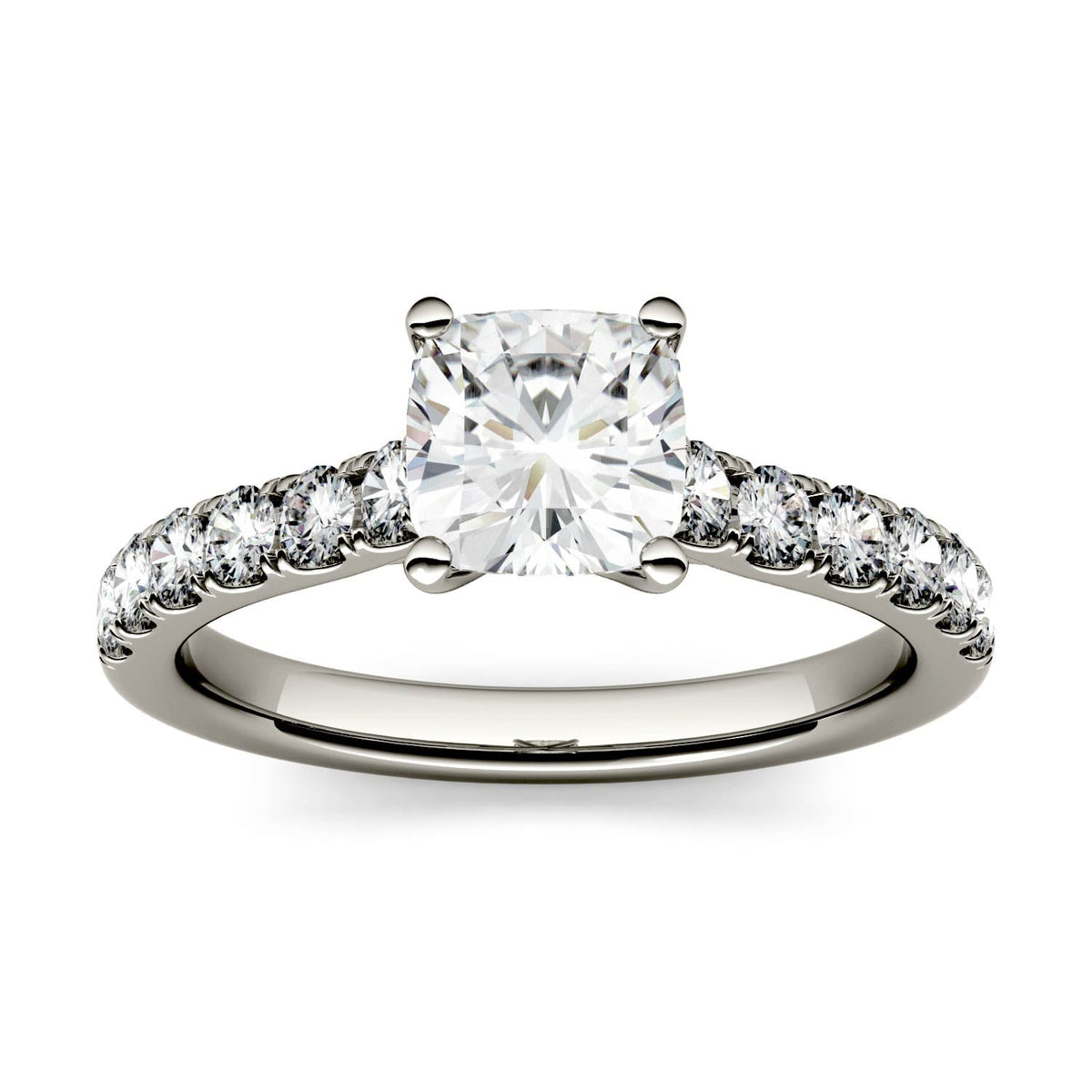 1.46 CTW DEW Cushion Moissanite Engagement Ring in 14K White Gold